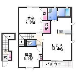 和歌山電鐵貴志川線 日前宮駅 徒歩18分の賃貸アパート 2階2LDKの間取り