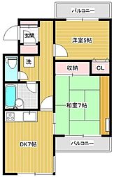 エスカイア100羽村第一 2DKの間取図画像