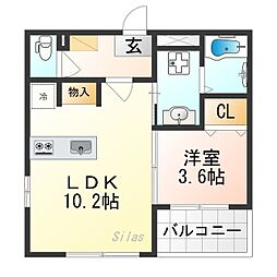 仮）太秦西蜂岡町B 2階1LDKの間取り