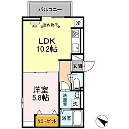 D-room樹・旭町 1LDKの間取図画像