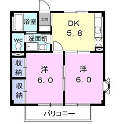 ハピネスシティー2 2DKの間取図画像
