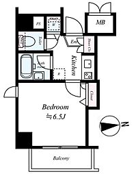 スパシエ府中駅前 2階1Kの間取り