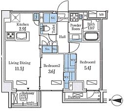 アクアレジデンス錦糸町 2LDKの間取図画像