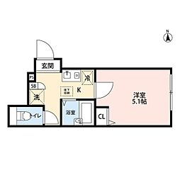 西武新宿線 東伏見駅 徒歩9分の賃貸アパート 1階1Kの間取り