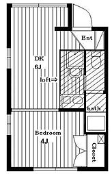 court山王 3階1DKの間取り