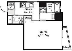 成子坂ハイツ 7階1Kの間取り