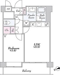 JR山手線 田町駅 徒歩9分の賃貸マンション 12階1LDKの間取り