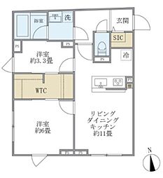 WELLSQUARENAKANOBU2 2LDKの間取図画像