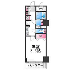 セントラル堺東 4階1Kの間取り