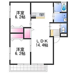 パルク西山台 1階2LDKの間取り