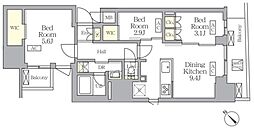 MFPRコート日本橋馬喰町 6階3DKの間取り