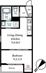 坂戸市関間4丁目アパート 1LDKの間取図画像