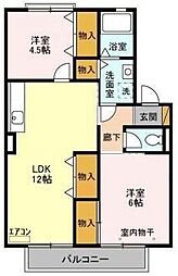 パレドリュンヌ 2階2LDKの間取り