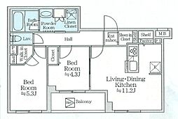 アイルプレミアム月島ドゥーエ 5階2LDKの間取り