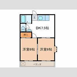 グリーンハイツ 2階1LDKの間取り