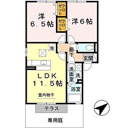 グリーンコート岩出　B棟 1階2LDKの間取り