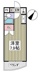 ポルシェ的場 ワンルームの間取図画像