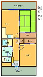 ロイヤルヒルズK 2DKの間取図画像