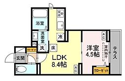 セレスティア若宮 1階1LDKの間取り