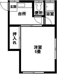 山下荘 2階1Kの間取り