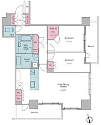 レジディアタワー目黒不動前 26階2LDKの間取り