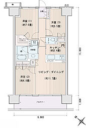 東京メトロ有楽町線 豊洲駅 徒歩5分の賃貸マンション 11階3LDKの間取り