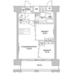 ザ・パークハビオ上北沢 10階2LDKの間取り