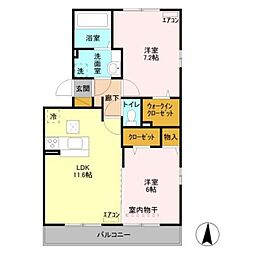 シャンティーユ曙台2 2LDKの間取図画像