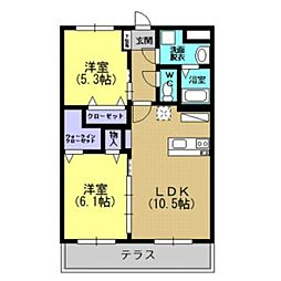 ヒルズワン 2LDKの間取図画像