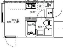 金町BASE 1階ワンルームの間取り