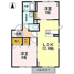 シャリテA棟 2LDKの間取図画像