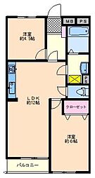 羽村ハイツ 2LDKの間取図画像