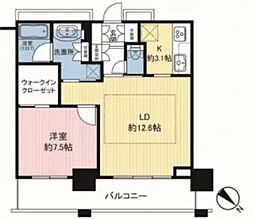 ザ・クレストタワー 20階1LDKの間取り