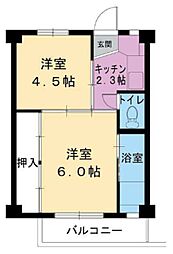 ビレッジハウス月吉1号棟 2Kの間取図画像