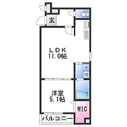フジパレス秋月川田 1LDKの間取図画像