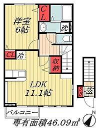 プラシード3 1LDKの間取図画像