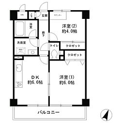 パークヒルズ鷺沼弐番館 2DKの間取図画像