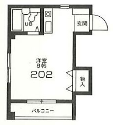 リバーズ多摩 2階ワンルームの間取り