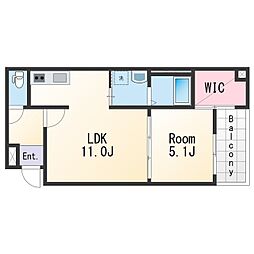 フジパレス秋月川田 1階1LDKの間取り
