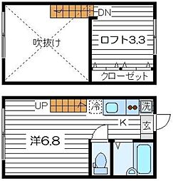 JR山手線 新宿駅 徒歩19分の賃貸アパート 2階1SKの間取り