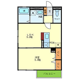 affetto浅香 2階1LDKの間取り