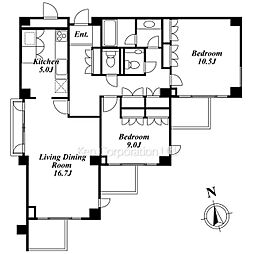 グランシャリオ代々木公園 3階2LDKの間取り
