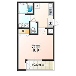 阪神本線 出屋敷駅 徒歩7分の賃貸アパート 2階1Kの間取り