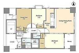 レクセルマンション上野松が谷 4階2SLDKの間取り