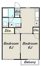 サンクリード高幡 2階2DKの間取り