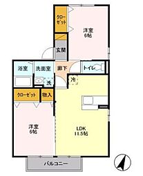 エクセルヒルズB 2LDKの間取図画像