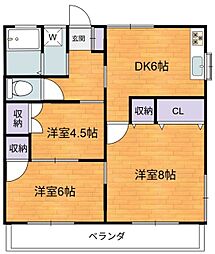 シティハイムグリーン 201 2階3DKの間取り
