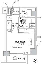 JR山手線 五反田駅 徒歩8分の賃貸マンション 7階1Kの間取り