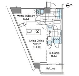 コンフォリア新宿イーストサイドタワー タワー棟 11階2LDKの間取り