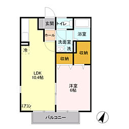 リバーサイドエルAB 2階1LDKの間取り